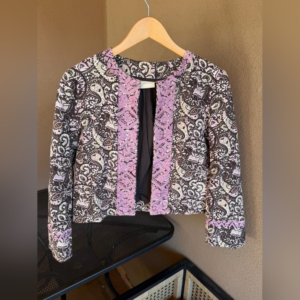 Julia Amory Embroidered Paisley Print Long Sleeve Jacket 100% Cotton